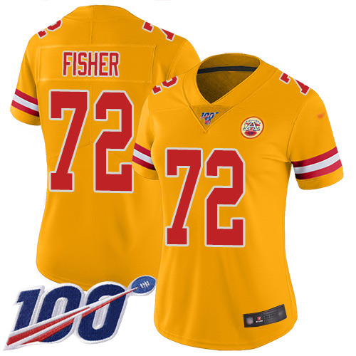 Women Kansas City Chiefs #72 Fisher Eric Limited Gold Inverted Legend 100th Season Football Nike NFL Jersey